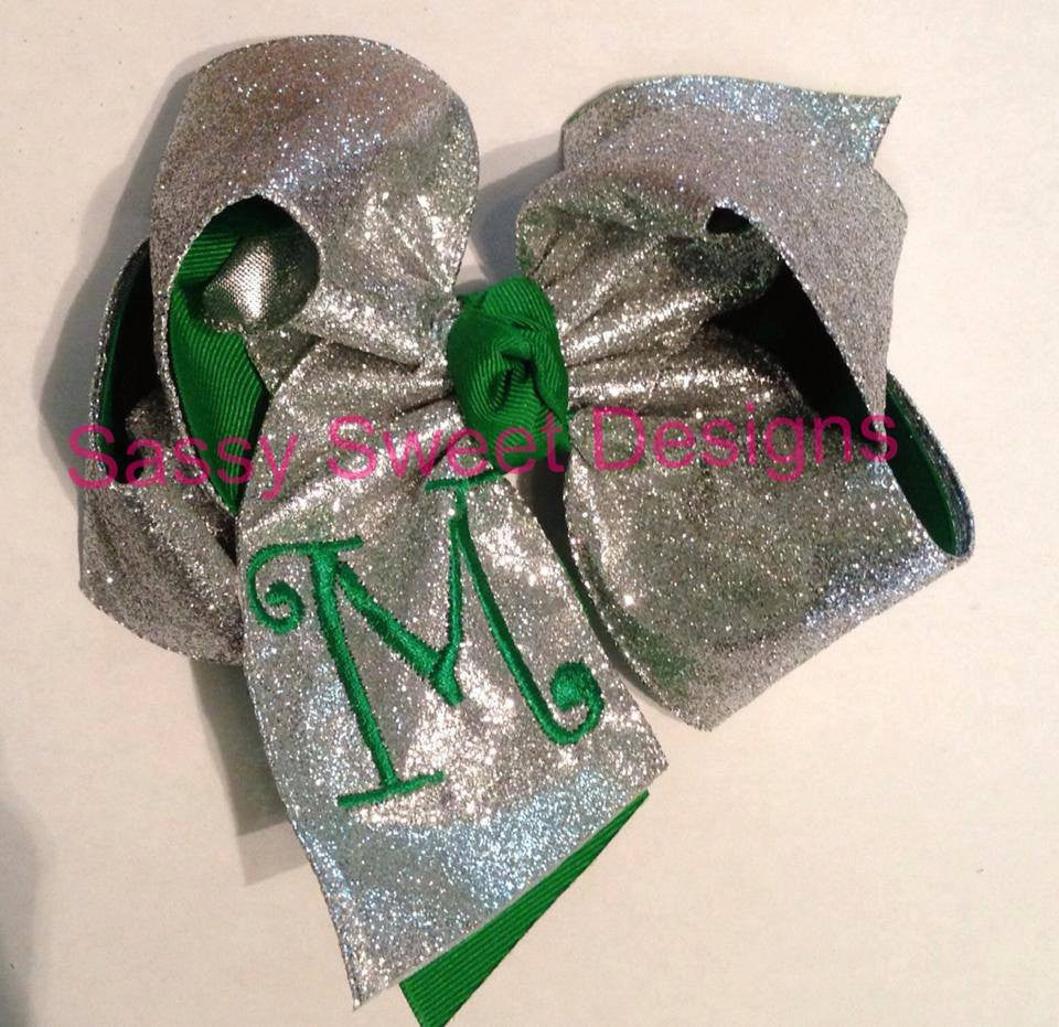 Silver Solid Glitter Hair Bow