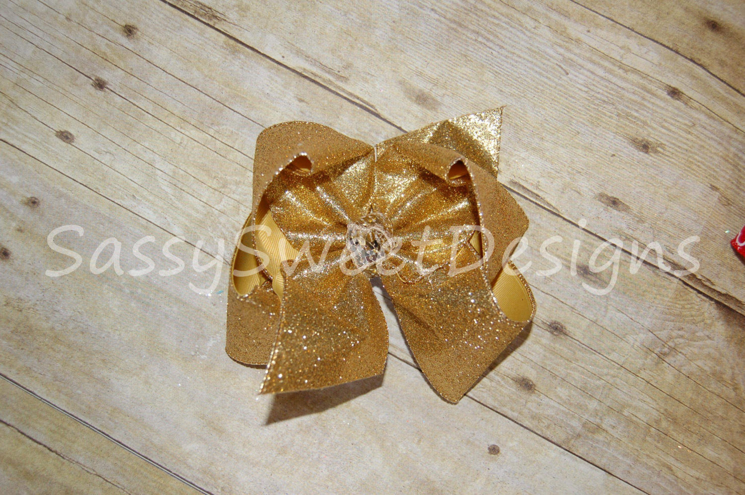 Gold Solid Glitter Hair Bow