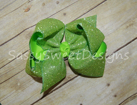 Lime Green Solid Glitter Hair Bow