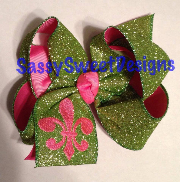Lime Green Solid Glitter Hair Bow