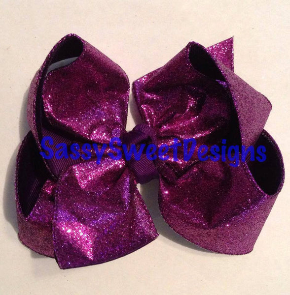Purple Solid Glitter Hair Bow