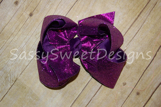 Purple Solid Glitter Hair Bow