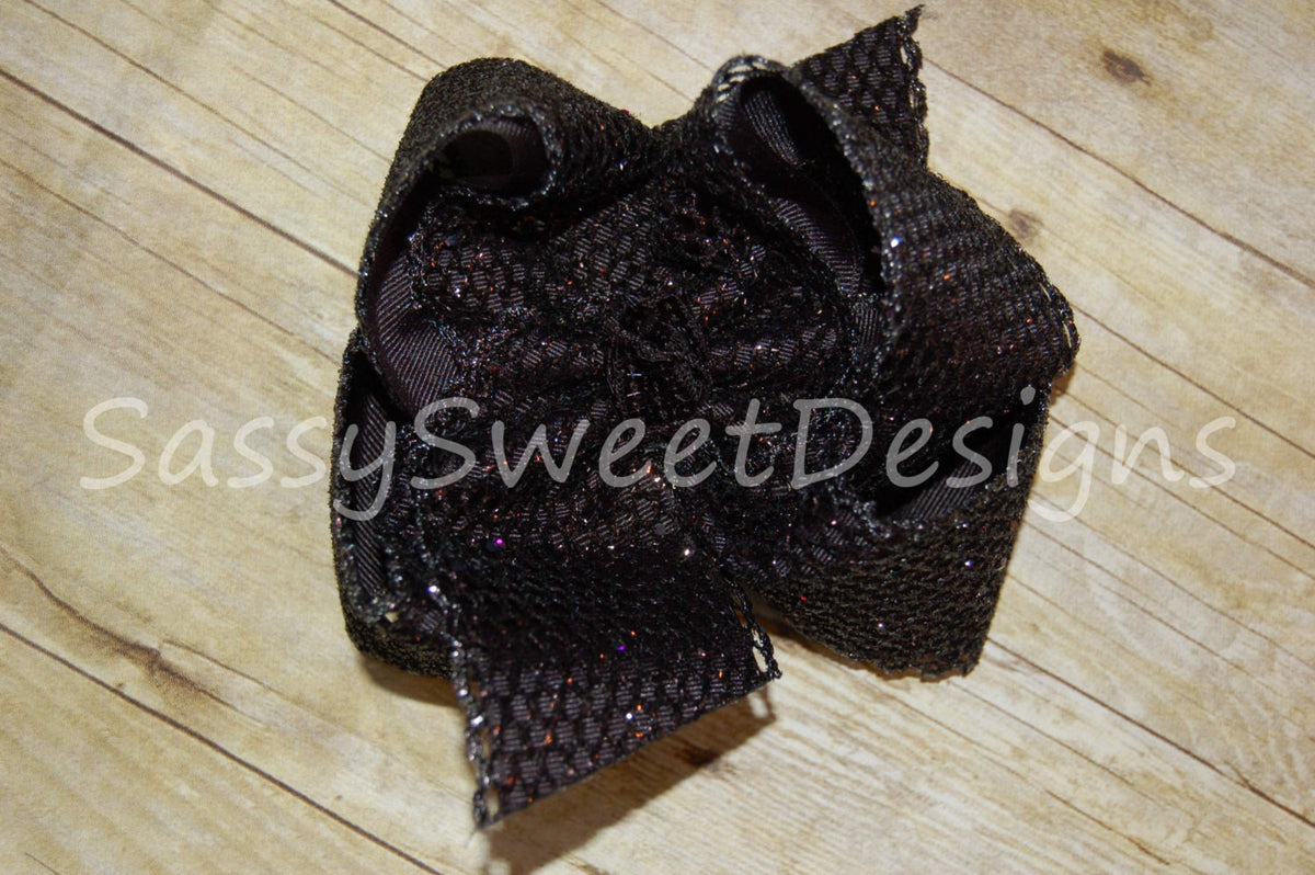 BLACK Glitter Mesh Hair Bow