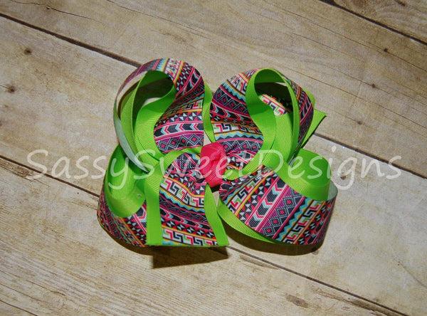 SSD Multi Aztec Grosgrain Boutique Hairbow Hair Bow Bling Sassy Sweet Designs