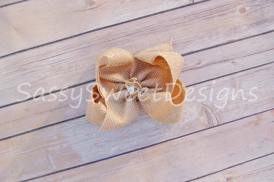 Champagne Glitter Mesh Hair Bow