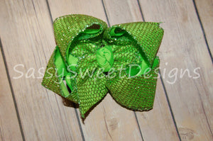 LIME GREEN Glitter Mesh Hair Bow