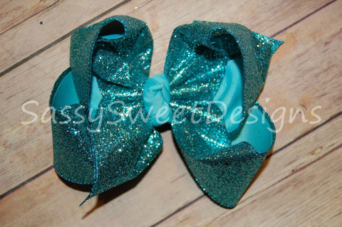 Turquoise Solid Glitter Hair Bow