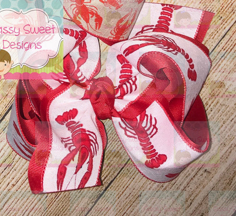 Big Red Crawfish Bow on White Canvas