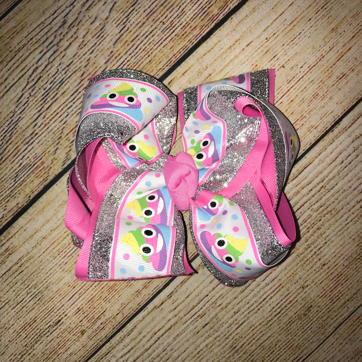 Unicorn Poop Emoji Pastel Triple Glitter Hair Bow