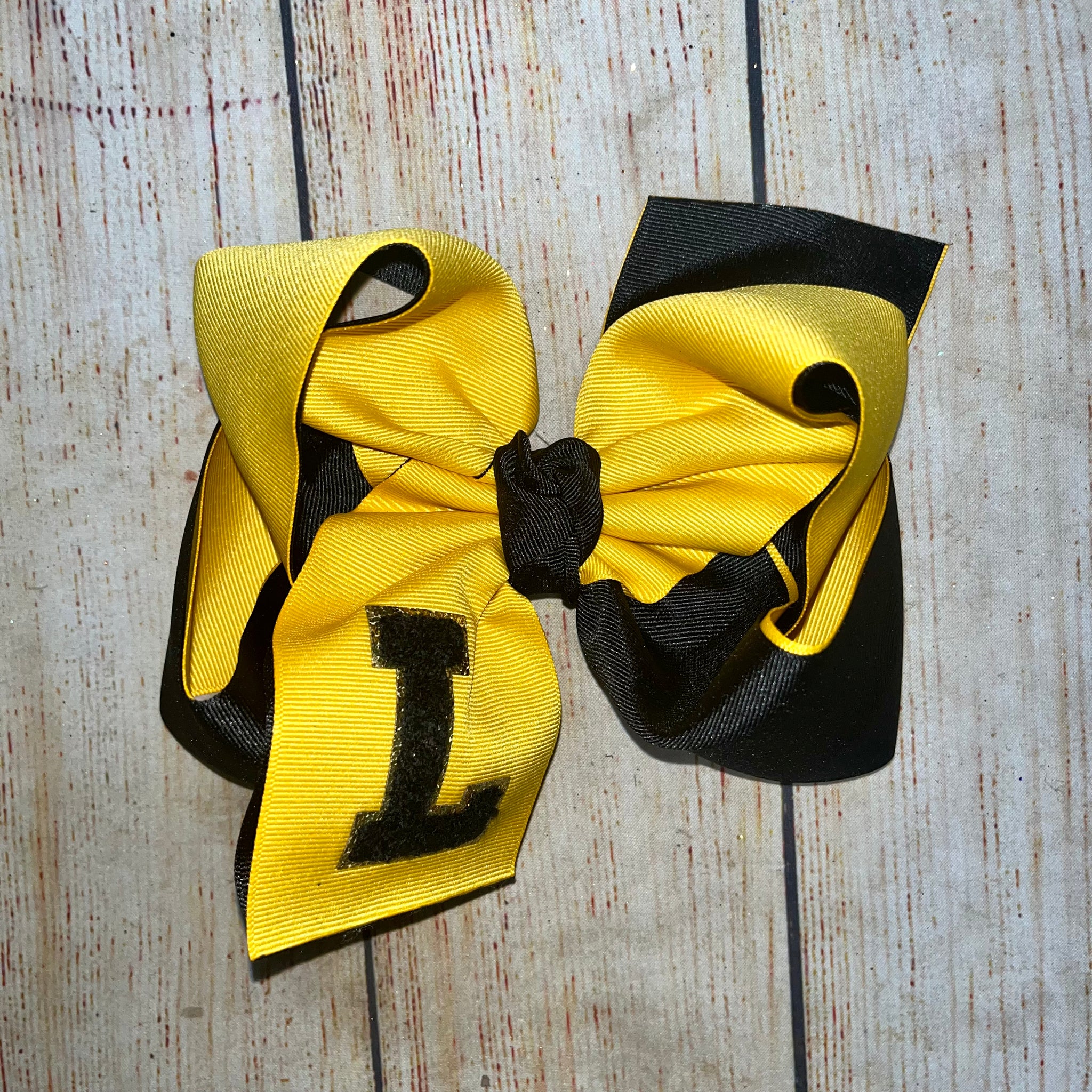 *LIMITED* TWISTED Chenille Glitter Patch Letter  Double Grosgrain Hair Bow