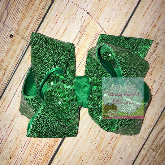 Emerald Green Sassy Sequins Hair Bow